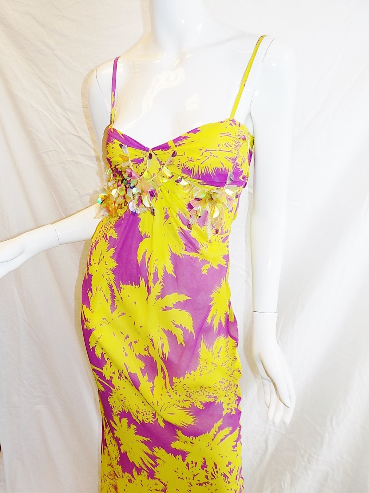 Women's Say Aloha in Tropical beaded silk chiffon Long Dress by Iceberg For Sale