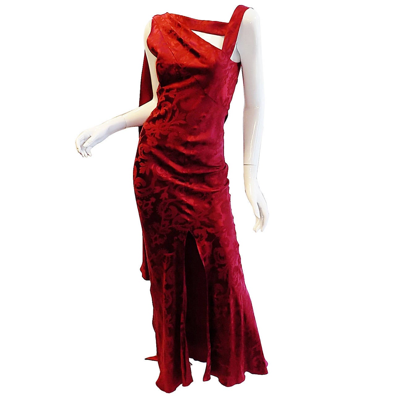 Christian Dior burgundy silk gown with long one shoulder drape  nwt $2445
