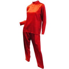 Yves Saint Laurent Red liquid silk Pants and Blouse set ensamble