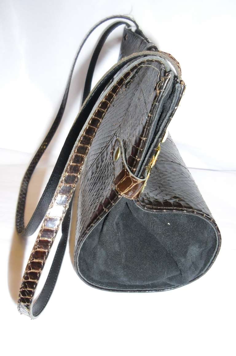 Women's Vintage ALAIN FOURDRAINE PARIS Handpainted Peackock frame snakeskin bag