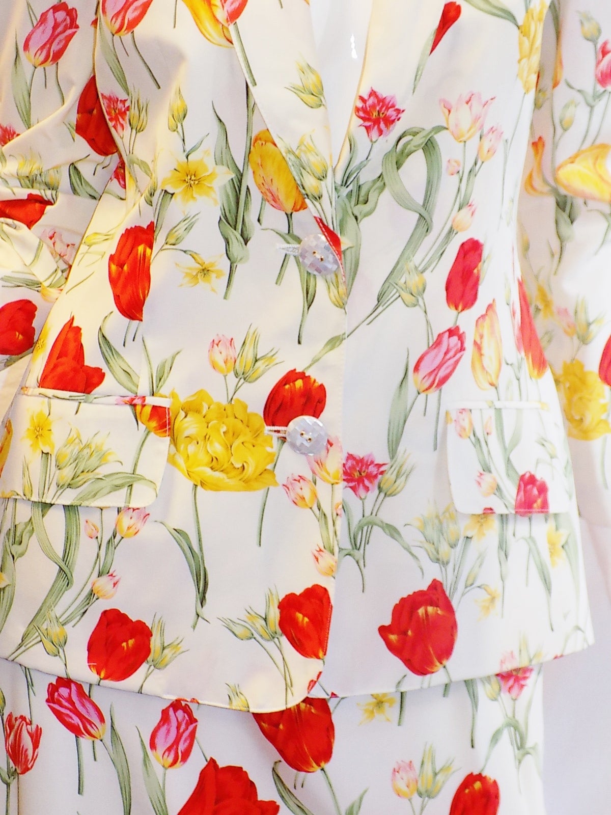 Beige Vintage Valentino Floral Garden Silk Skirt Suit