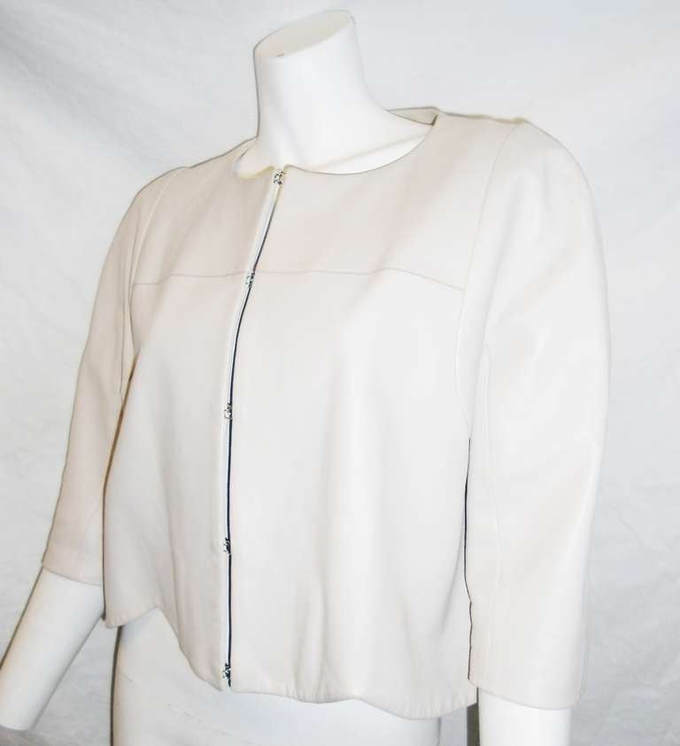Chloe beige cropped Lamb leather jacket w scalloped bottom