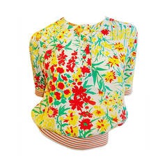 Vintage Emanuel Ungaro Yellow/ Red floral bouquet silk twill short-sleeve top