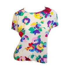 Emanuel Ungaro white/multicolor floral bouquet  short-sleeve top.