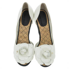 Chanel White Leather Camellia D’orsay Wedges 39