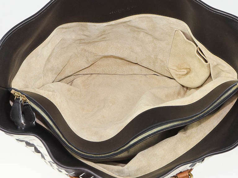 Bottega Veneta black and white Basket Leather Bag Tote
