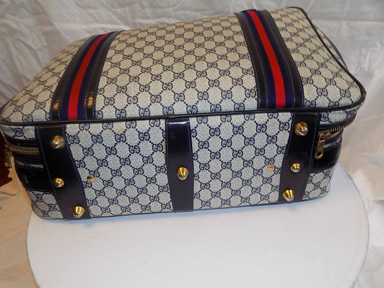 Gucci Vintage  Blue   Striped Logo Traveling Bag Luggage 3