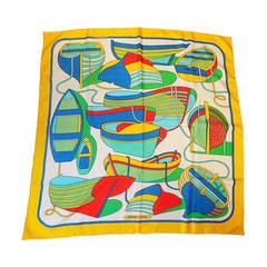 HERMES "Thalassa" Boats  Printed Scarf  Author   Pierre Péron