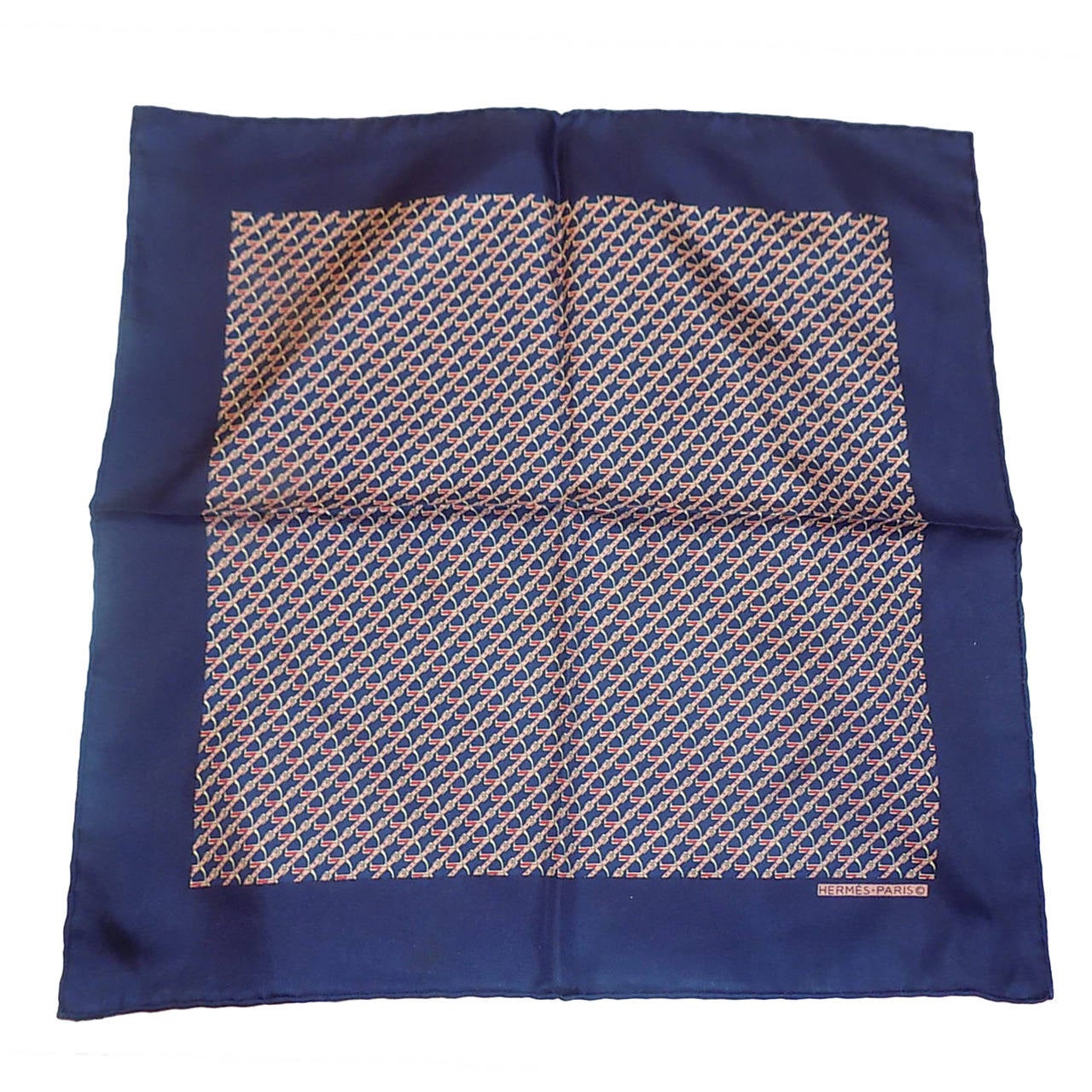 Hermes Vintage  Pocket Square Scarf with Belts Print