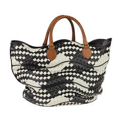 Bottega Veneta black and white Basket Leather Bag Tote