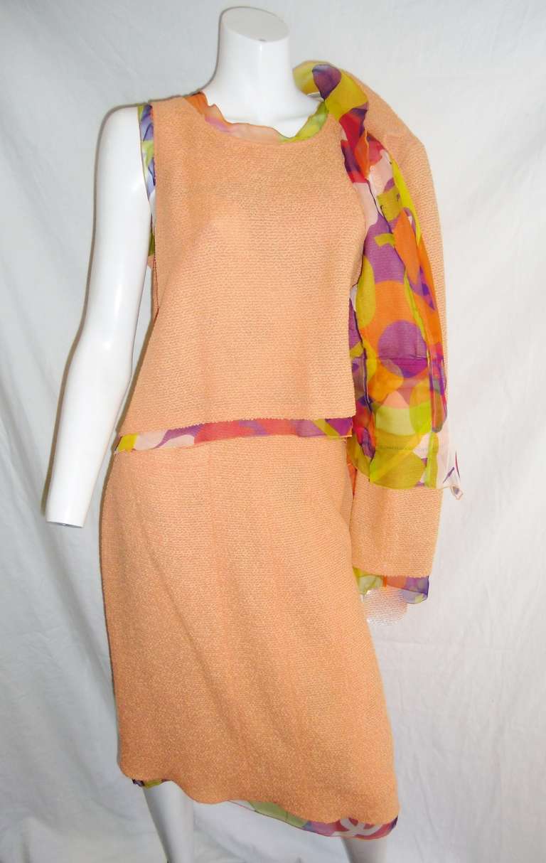 Orange Chanel 3 piece summer suit For Sale