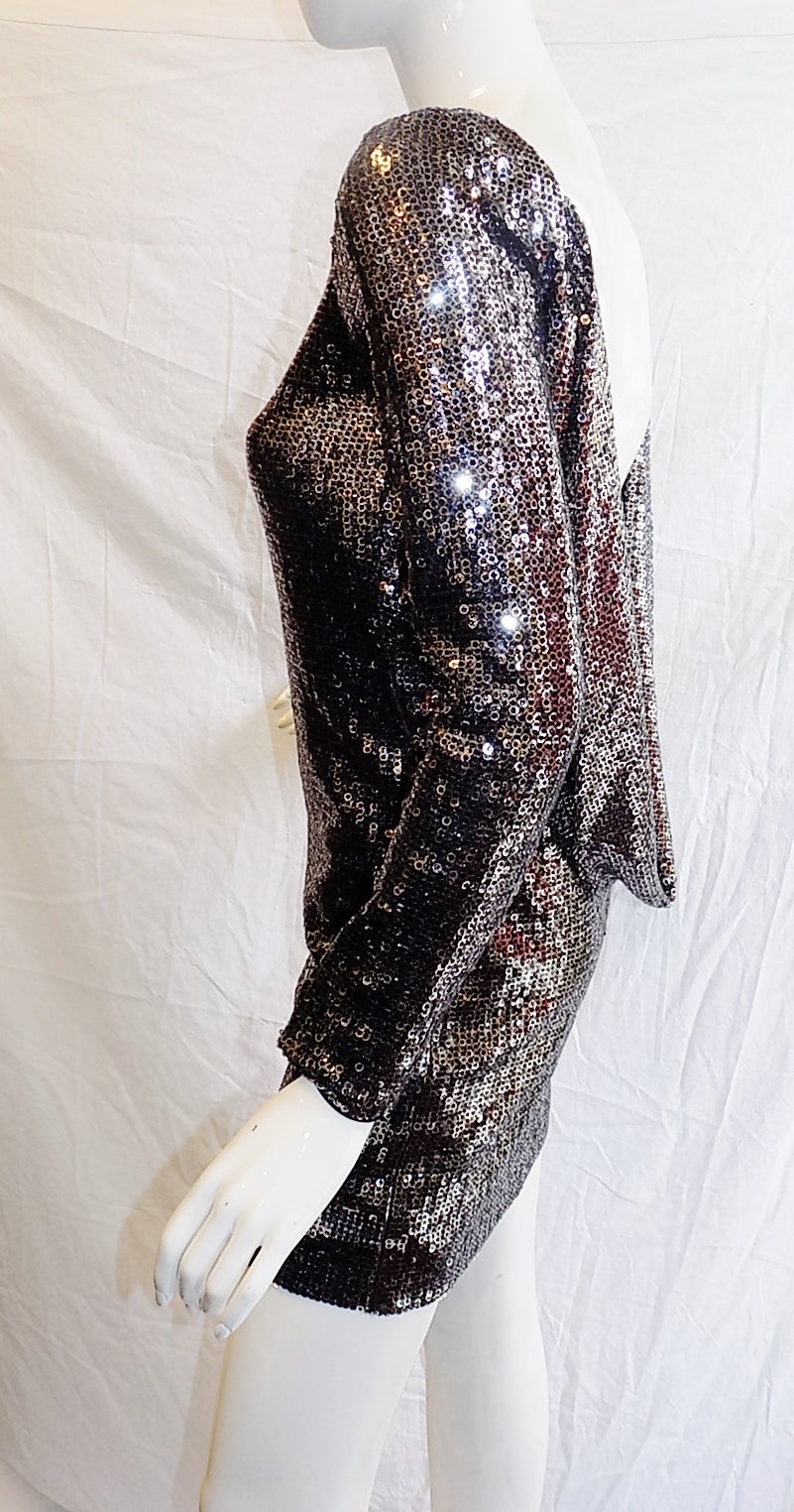 Jay Ahr  Metal sequent mini  dress with open draped back In New Condition In New York, NY