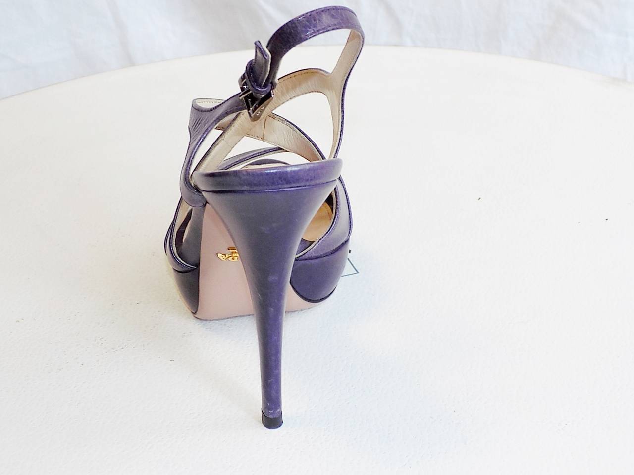 Women's Prada Purple Leather Platform  Strap sandals SZ 38