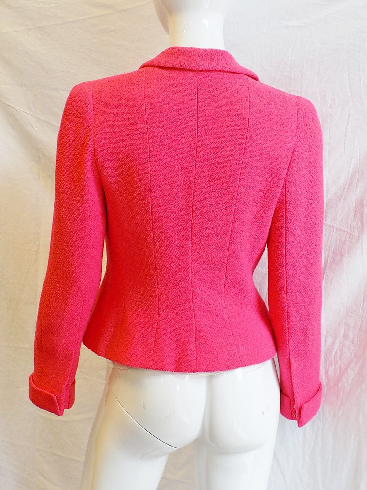 One more beauty from my collection is up for sale! 
Short , very beautiful and elegant Haute Couture Chanel Jacket.Vibrant color that will spruce up  any of your black pair of  pants or any of the dresses that you already have. Classic and timeless
