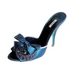 Miu Miu Metallic  Blue High Heel evening shoes  with large crystal
