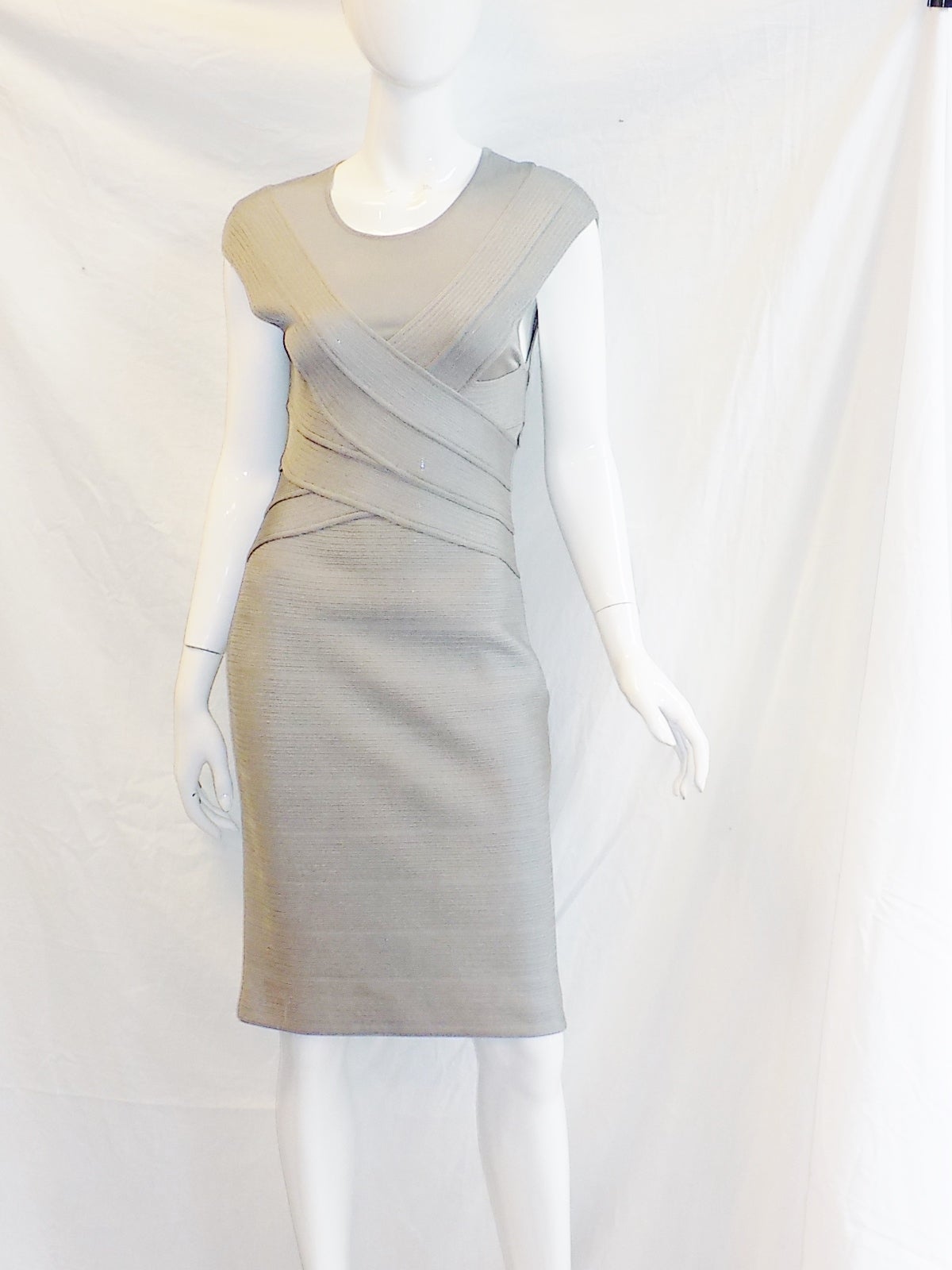 Christian Dior Silver Grey Bandage Cocktail Dress In Excellent Condition In New York, NY