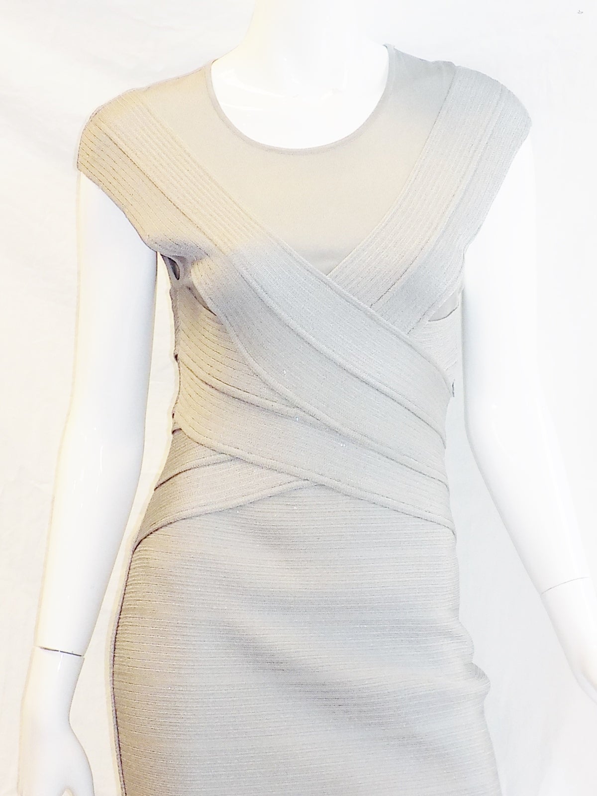 Women's Christian Dior Silver Grey Bandage Cocktail Dress