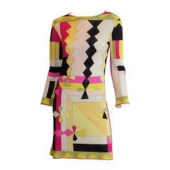 Vintage 1960s Emilio Pucci geometric print  multi color silk dress