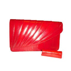 Vintage Red Eel Skin Clutch Bag with Removable strap