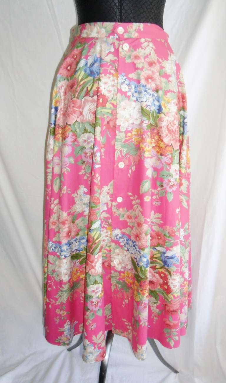 Ralph Lauren Vintage floral cotton skirt In Excellent Condition For Sale In New York, NY