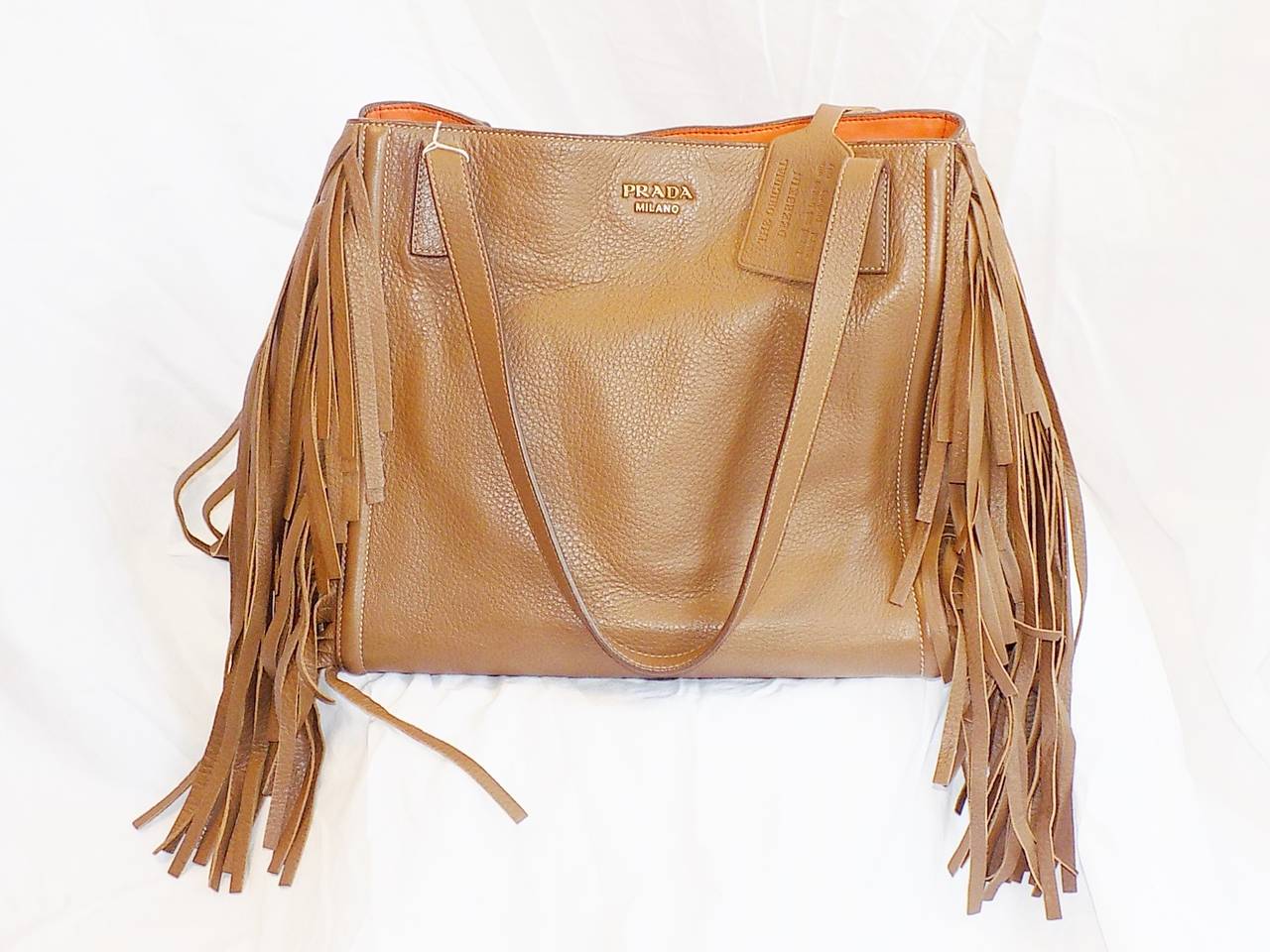 Prada Deer skin Large Camel color Fringed  tote bag Collection winter 2014 NEW 1