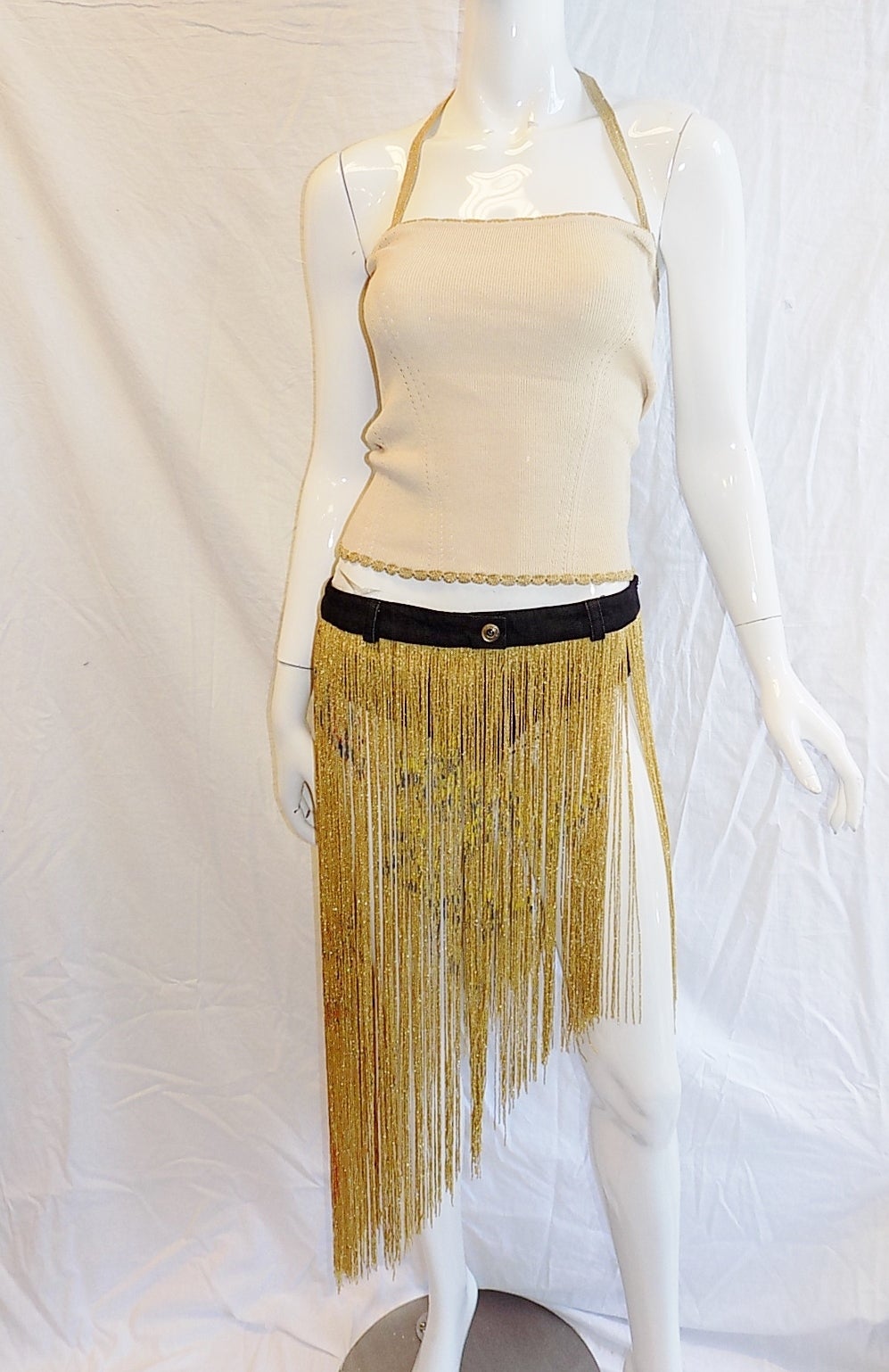 Women's Dolce & Gabbana Metallic fringe  Burlesque skirt and top ensemble. For Sale