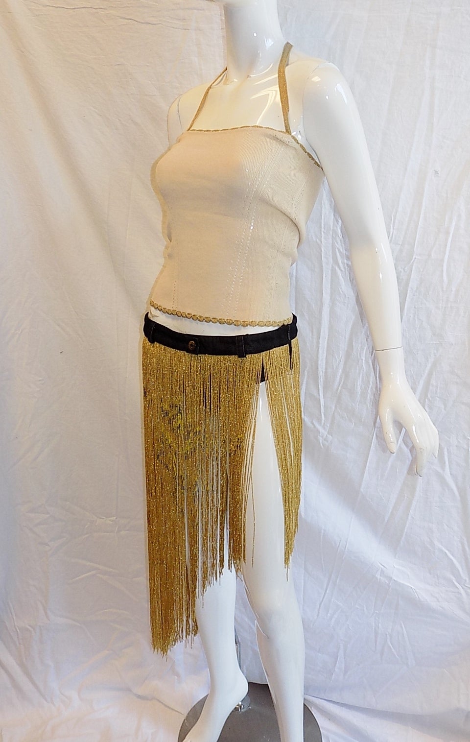 Fabulous and truly show stopper Dolce & Gabbana Metallic fringe  Burlesque skirt and top ensemble . Excellent condition. Size of the bottom denim belt is 30