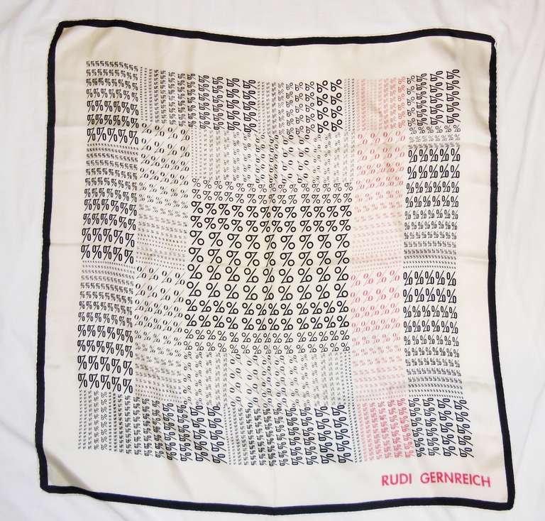 Vintage Rudy  Gernreich Vintage Scarf. Hand rolled edges. Ivory background. Black and red print. Pristine condition. 35