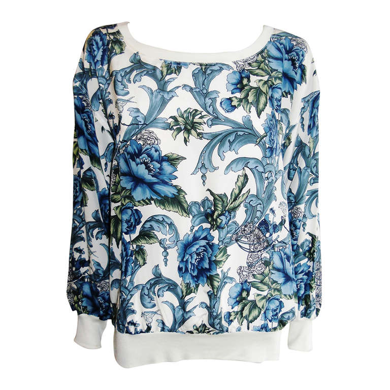 Vintage Floral  silk blouse from Salvatore Ferragamo For Sale