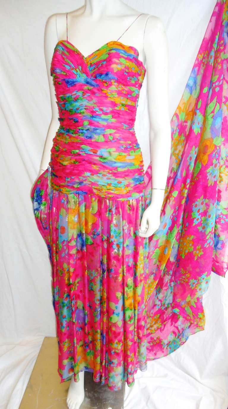 Women's Vintage Floral Gown With Shawl