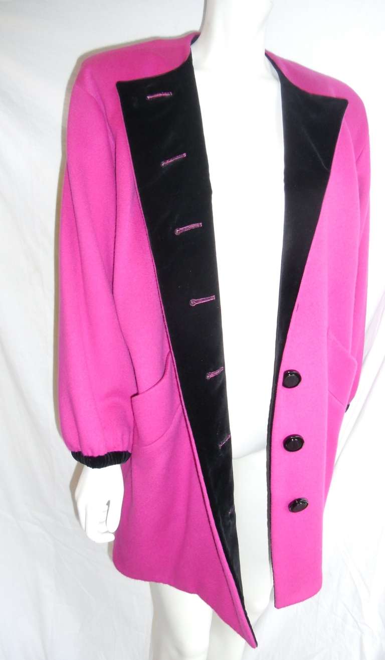 Yves Saint Laurent YSL statement pink black car coat For Sale 1