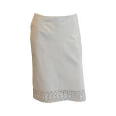 Valentino leather pencil skirt with beaded  lace cutout trim