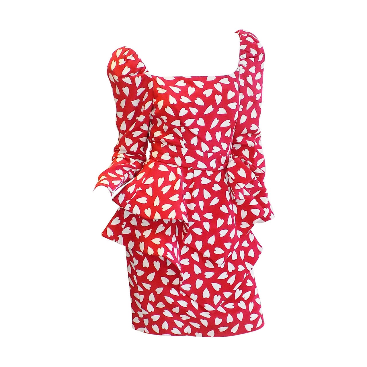 Say "I love you" with  Vintage heart Print Red silk Scaasi adorable  dress