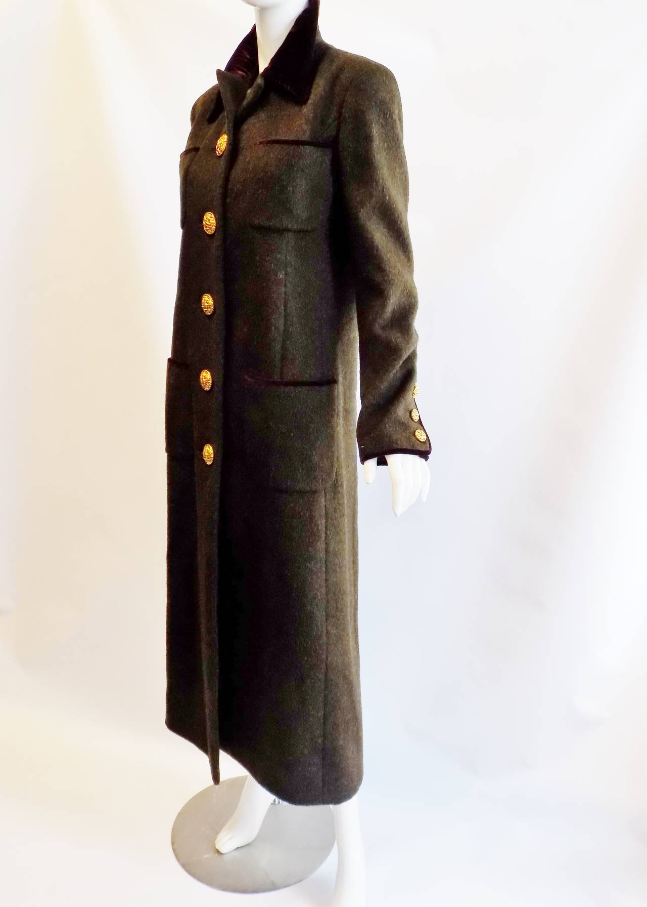 Women's Chanel Military style army green and velvet vintage winter long Coat