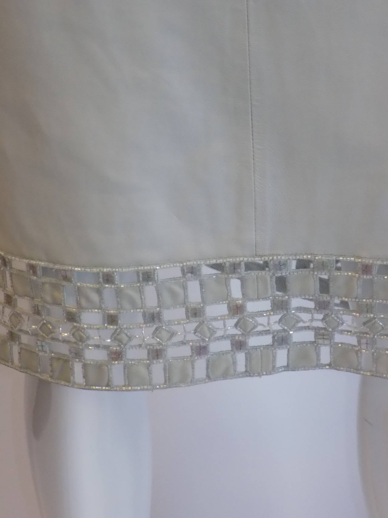 Valentino leather pencil skirt with beaded  lace cutout trim In Excellent Condition In New York, NY