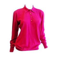 Chanel Vintage  cerise pink  cashmere button front  sweater top