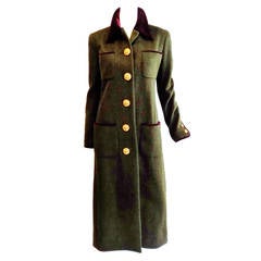 Chanel Military style army green and velvet vintage winter long Coat