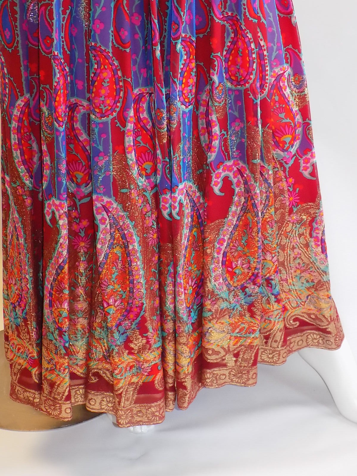 Most important collection from 1971. This  is extremely rare Lanvin Haute-Couture evening gown, in the most stunning paisley-silk chiffon  and lame . Two piece dress. Bohemian stye with blouse over. . I love the beautiful mix of textures and regal