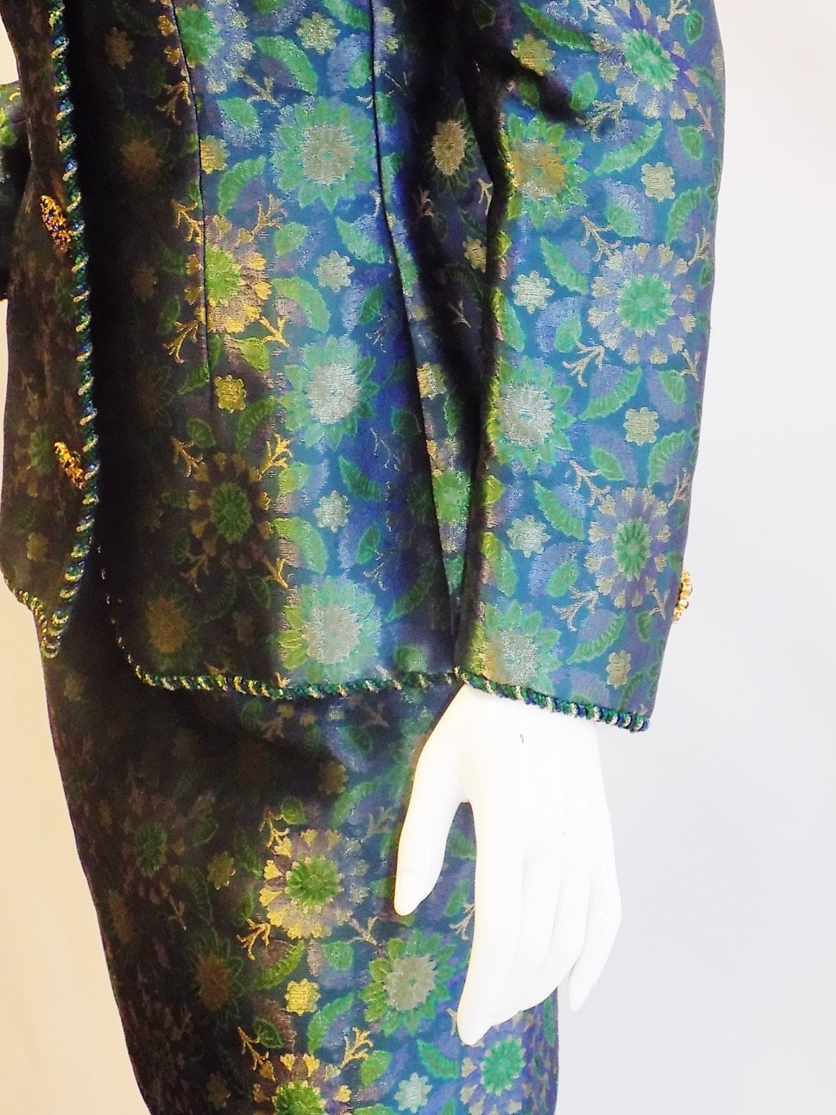 Givenchy Couture  Vintage Silk Brocade Skirt suit with jeweled buttons For Sale 2
