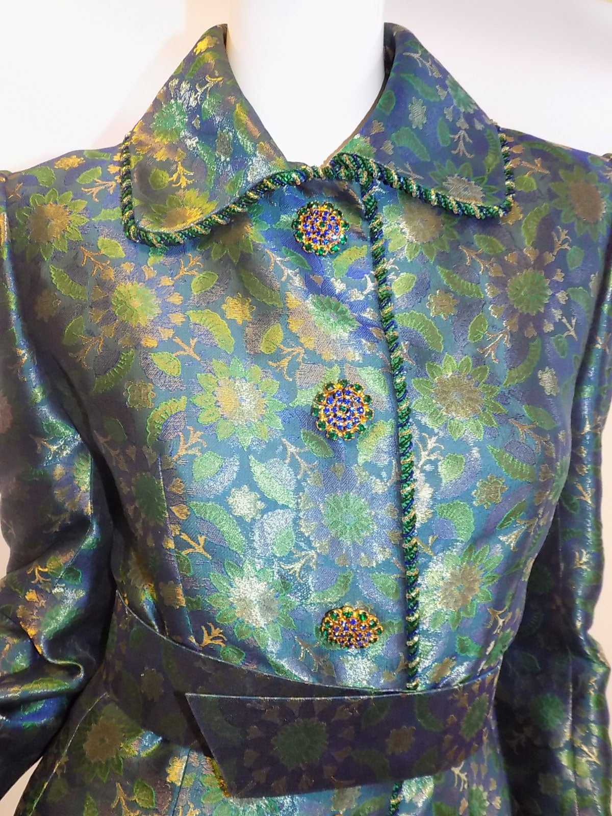 Givenchy Couture  Vintage Silk Brocade Skirt suit with jeweled buttons For Sale 5