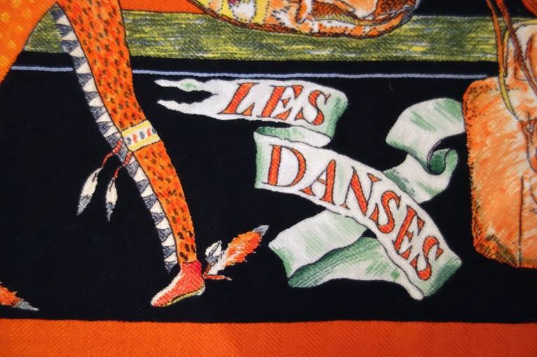 Les Danses des Indiens  Silk Cashmere Shawl by Hermès In New Condition In New York, NY