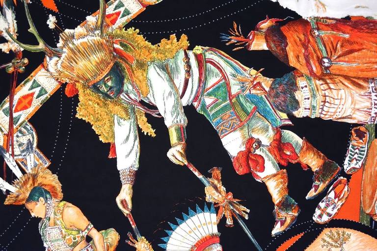 Les Danses des Indiens  Silk Cashmere Shawl by Hermès 1