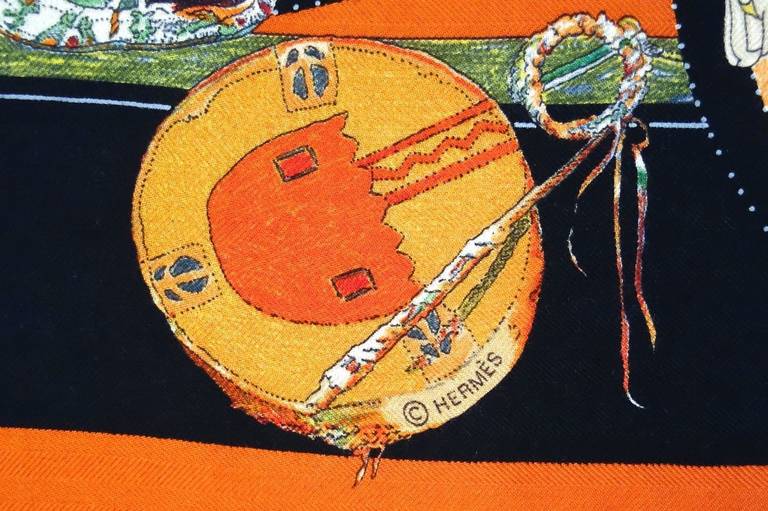 Les Danses des Indiens  Silk Cashmere Shawl by Hermès 2