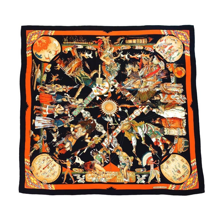 Les Danses des Indiens  Silk Cashmere Shawl by Hermès