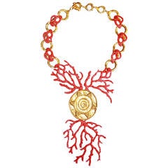 Vintage Iconic Robert Goossens For Yves Saint Laurent Coral sun Necklace and Earrings