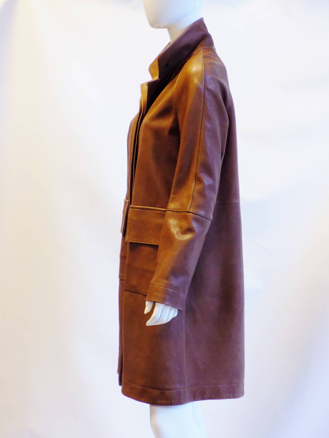 Marni camel lamb  leather coat In Excellent Condition In New York, NY
