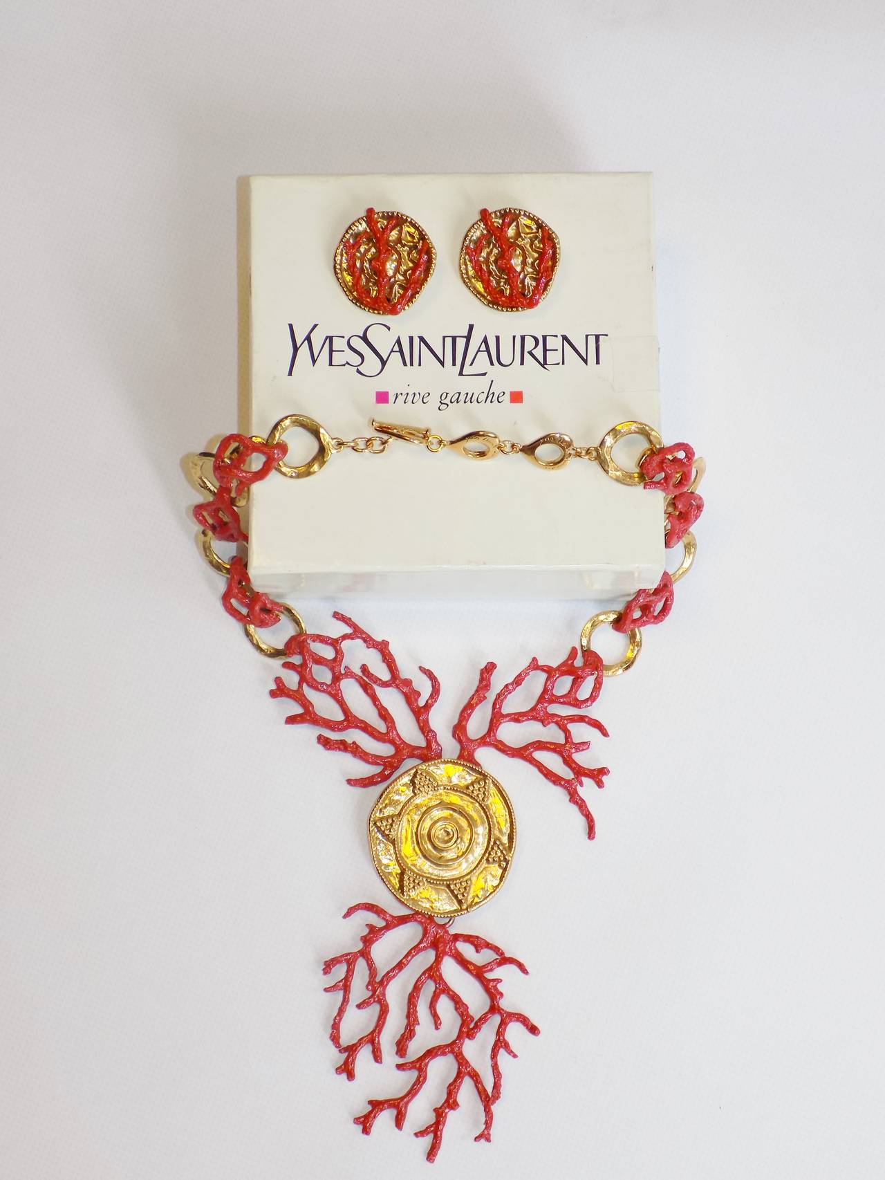 Iconic Robert Goossens For Yves Saint Laurent Coral sun Necklace and Earrings 3