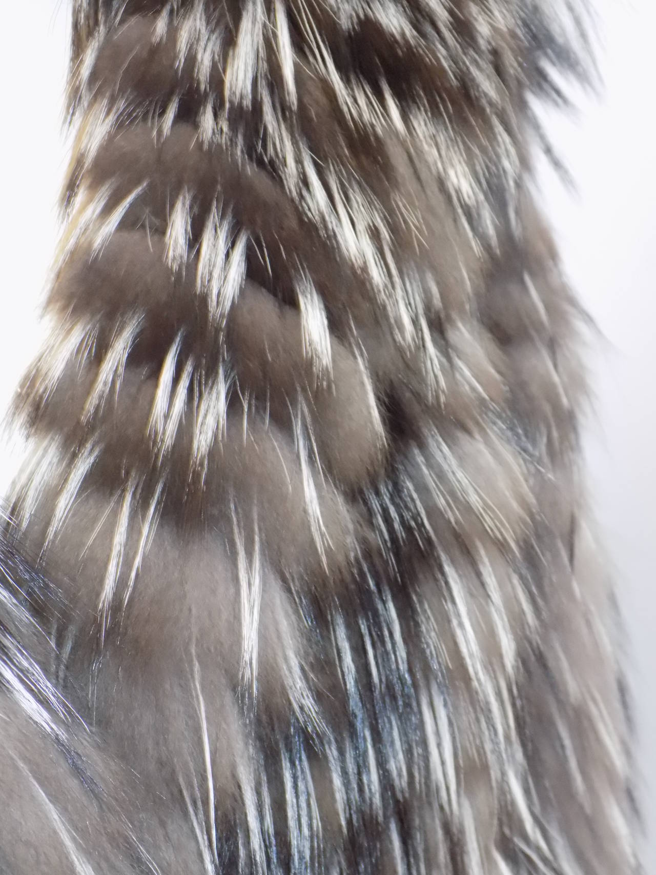 Carmen Marc Valvo Couture Feathered Silver fox  Hooded  Fur coat  2