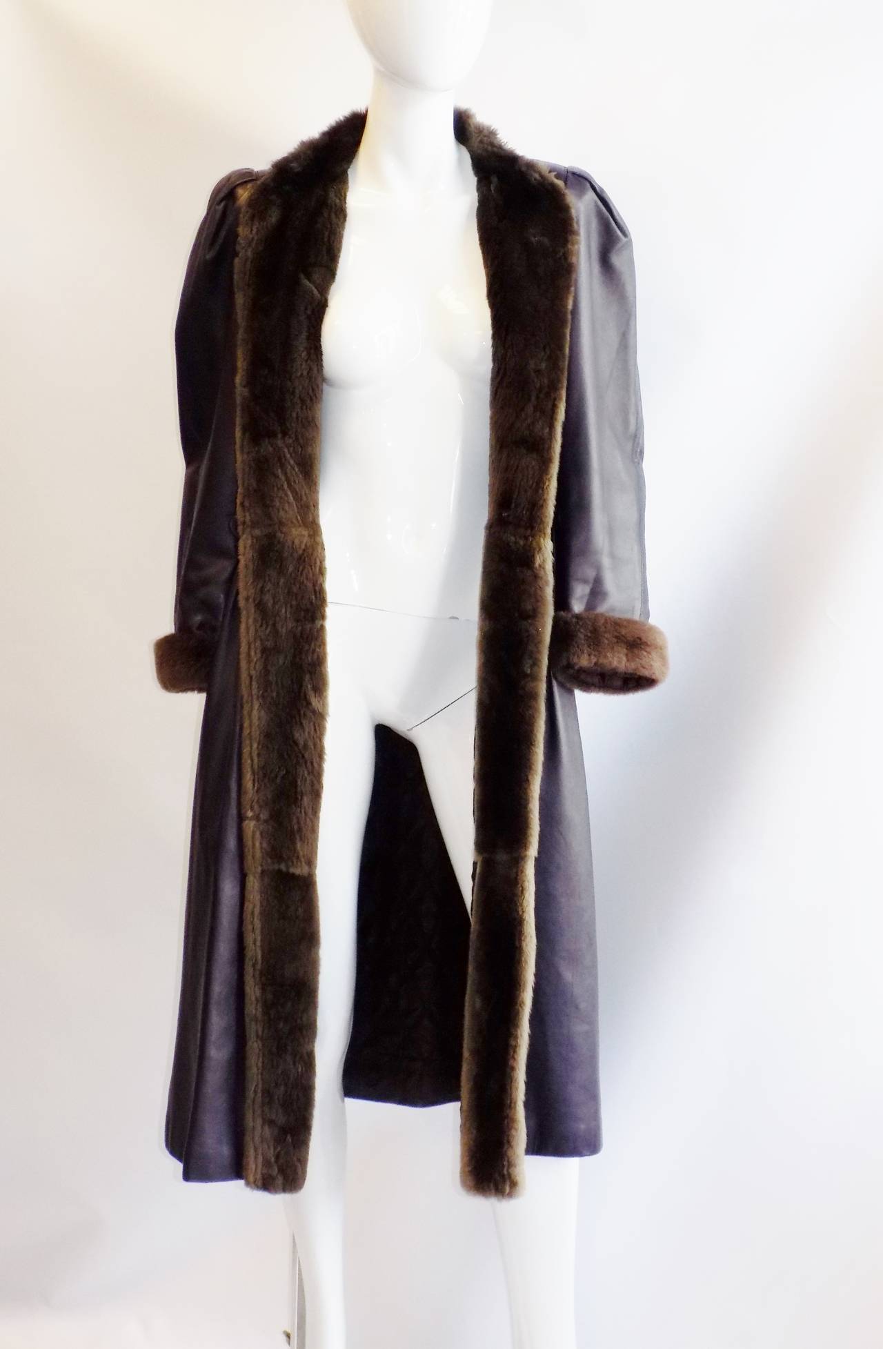 YVES SAINT LAURENT Beautiful  Leather  Fur Lined Vintage coat In Excellent Condition In New York, NY