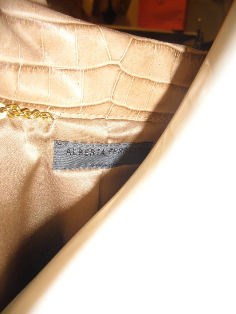Alberta Ferretti Beige Croc-effect leather Coat Jacket For Sale 2